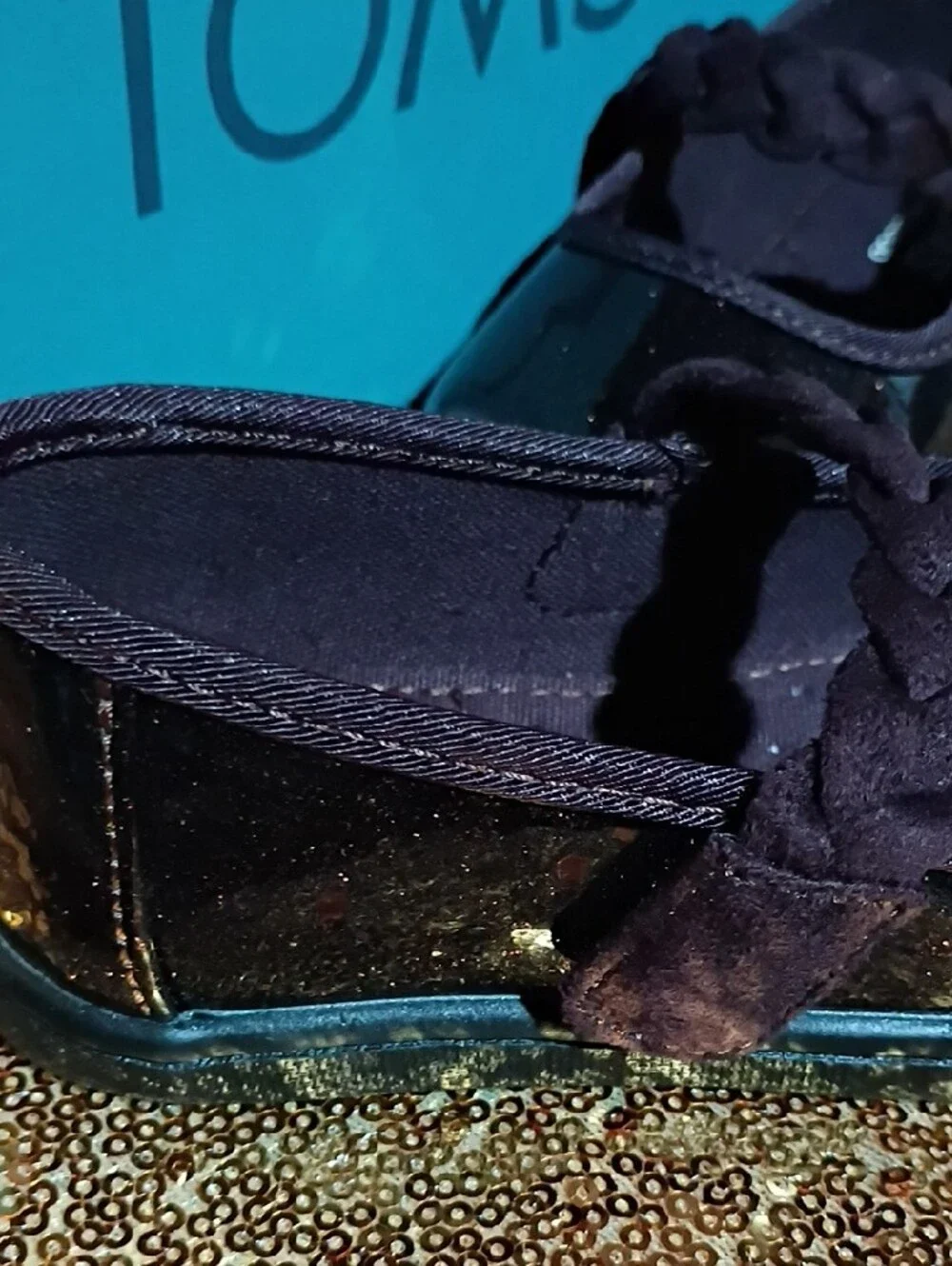 Toms Brown Glitter Braided Strap Mary Jane Flats